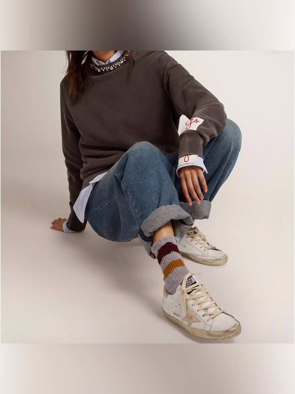 Golden Goose Super Star Sneakers w/ Gold Sparkle Foxing & Metal Stud Lettering - Picture 3 of 6